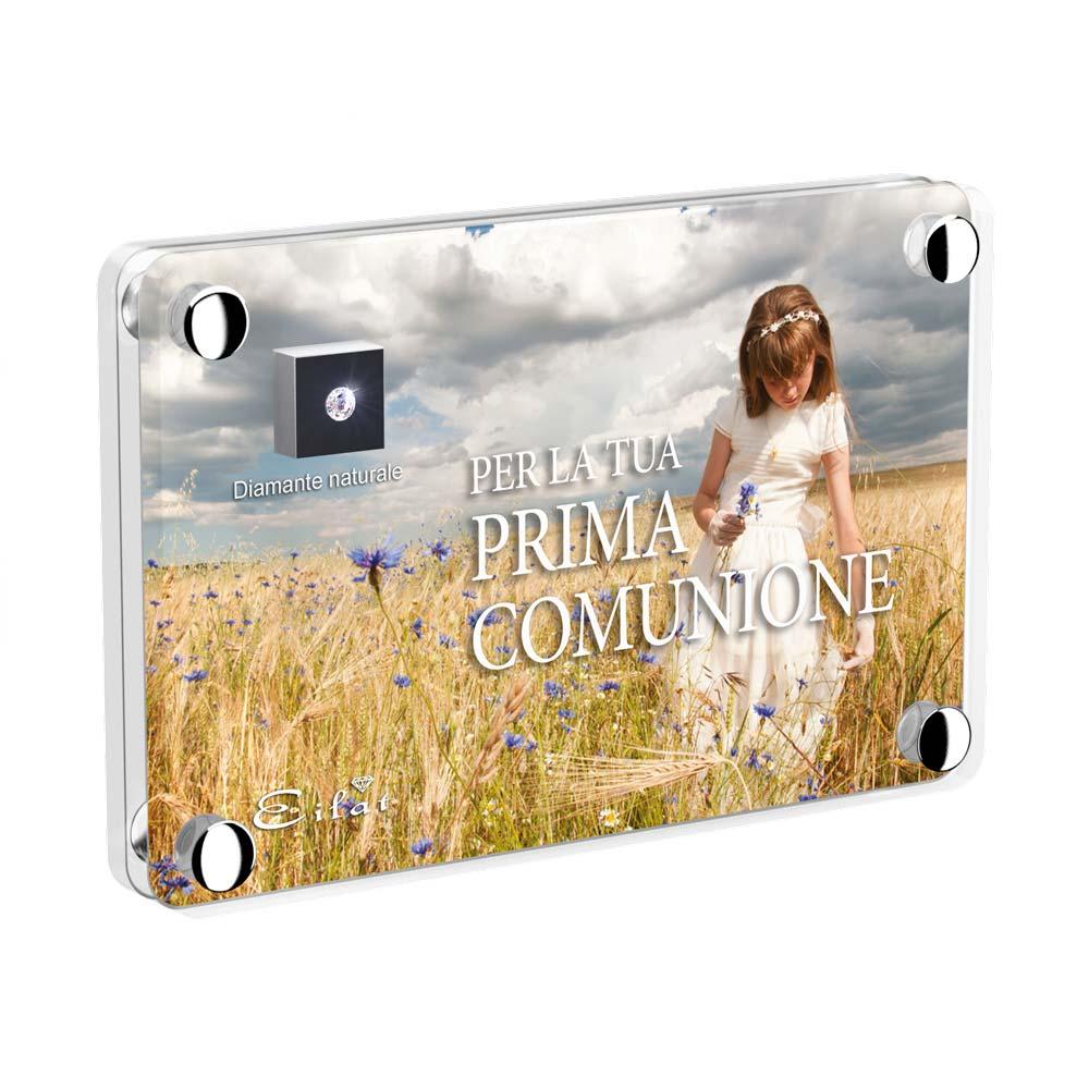 Regalo Diamante “Bianco” Comunione | Blister Diamante “Bianco” 0,04ct | Confezione Led